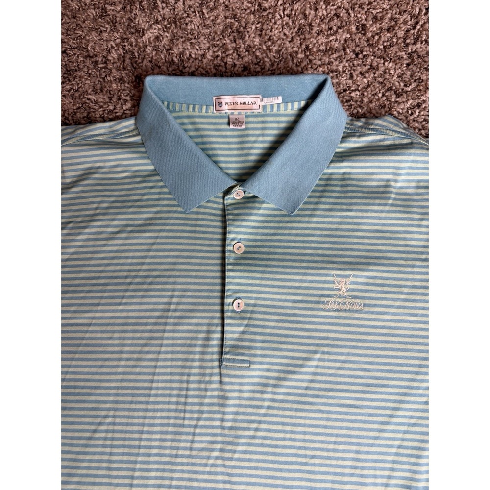 Peter Millar Golf Polo Shirt Men's XL Stripe Blue Lake Nona Golf Club Shirt